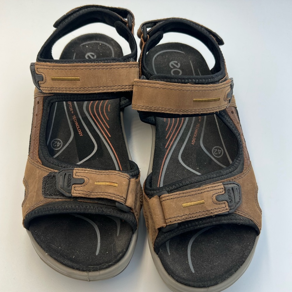 Men’s ECCO YUCATÁN Black and Brown Sandals Velcro Sz 42 8.5/9